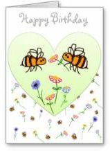 happy birthday card - bees and flowers and love heart happy birthday card - bees and flowers and love heart