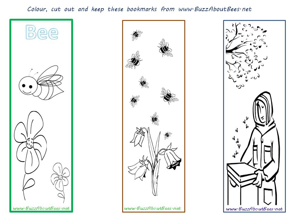 3 bee themed bookmarks to cut out and color