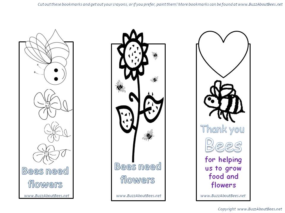 3 bee themed bookmarks - black and white for coloring