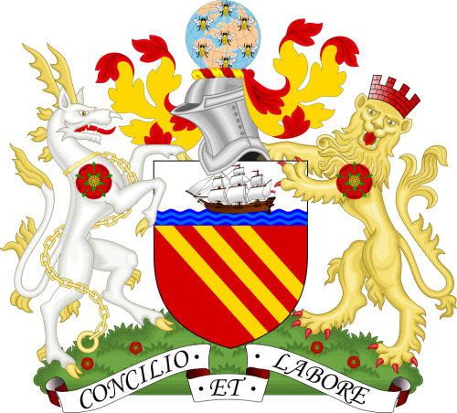 Das Wappen des Stadtrats von Manchester zeigt 7 Bienen.