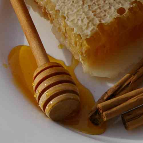 comb honey, honey dipper and cinnamon sticks comb honey, honey dipper and cinnamon sticks