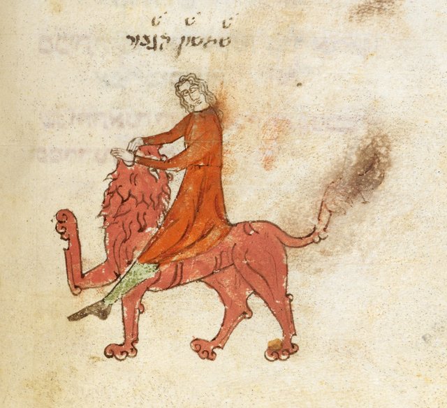 Samson and the lion, medieval illustration Samson and the lion, Medieval illustration