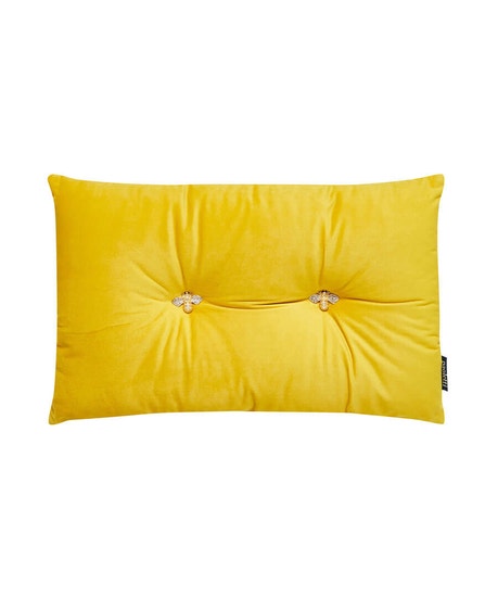 Velvet bee cushion available in yellow with 2 bee buttons